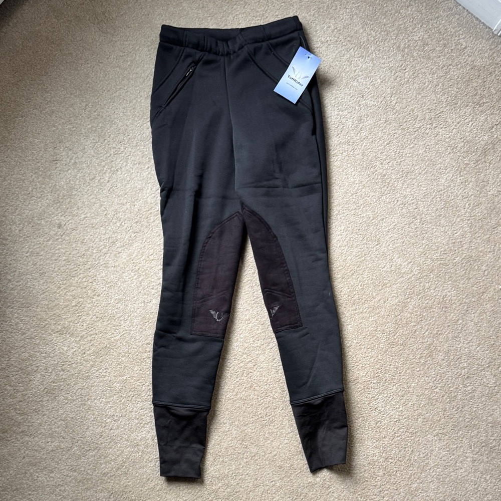 Black Equestrian Tuftrider fleece lined Breeches with Knee Patches size 26